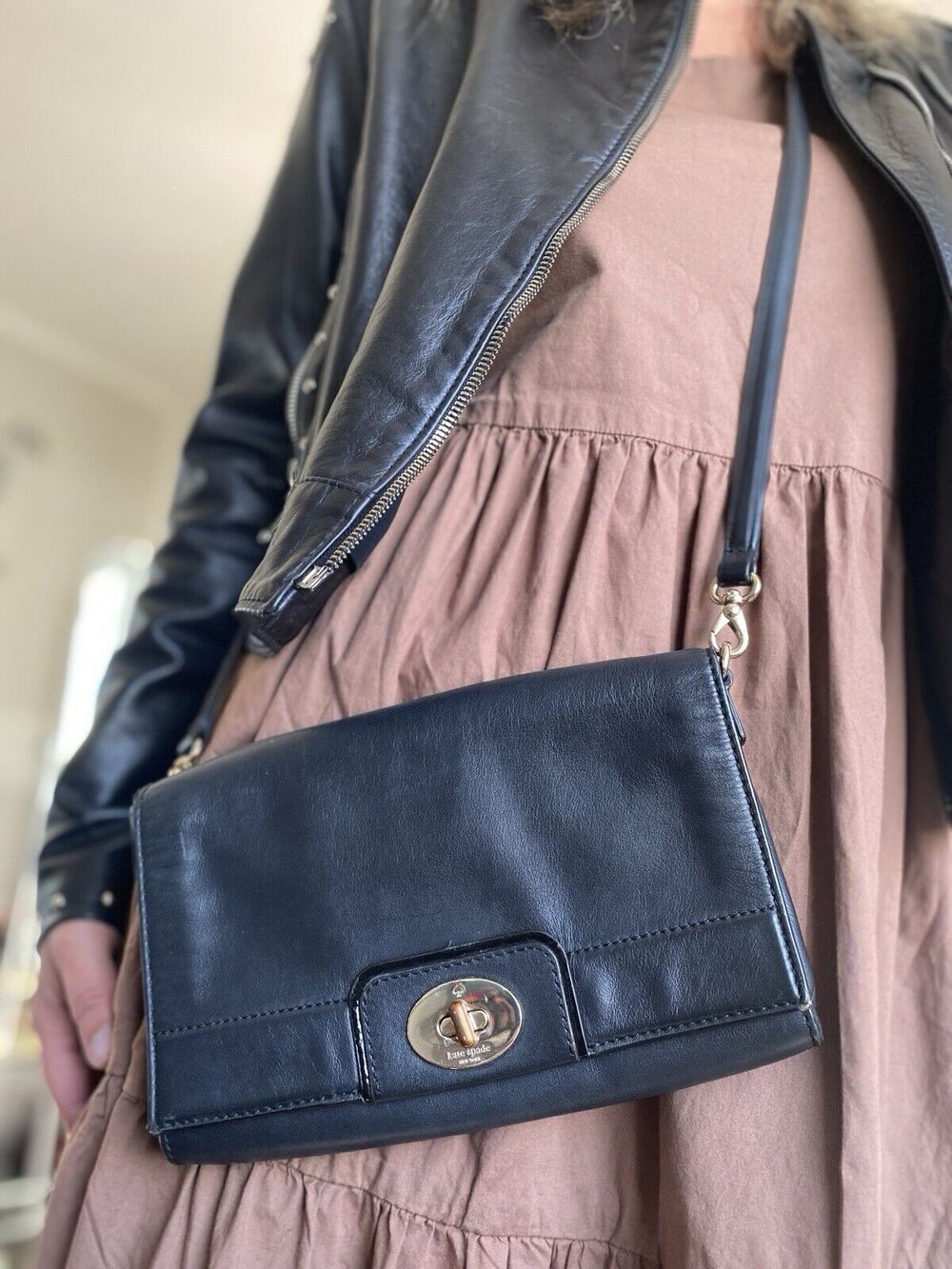 KATE SPADE Juliana Hampton Road Black Leather Crossbody Purse Bag